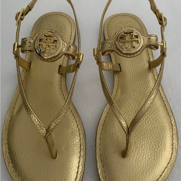 TORY BURCH GOLD NEW THONG FLAT SHOES LEATHER 8.5 - Picture 10 of 11